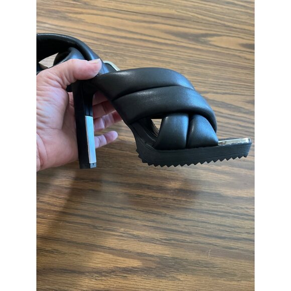 DKNY black faux leather puff cross strap square toe heels size 6M - Picture 6 of 6